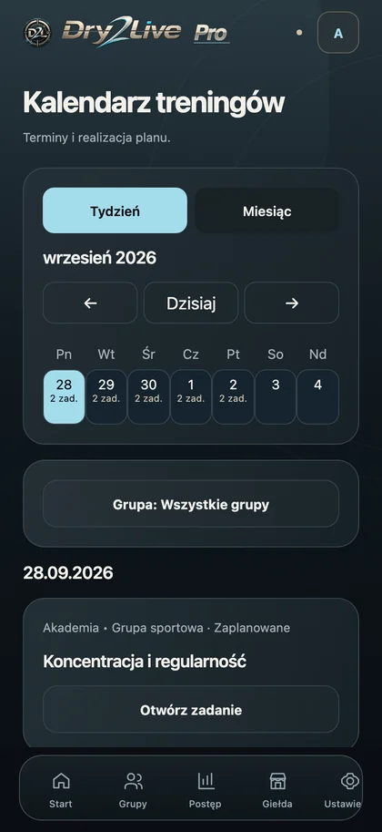 Dry2Live — kalendarz zajęć