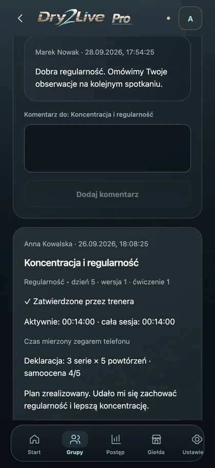 Dry2Live — wynik i odpowiedź trenera