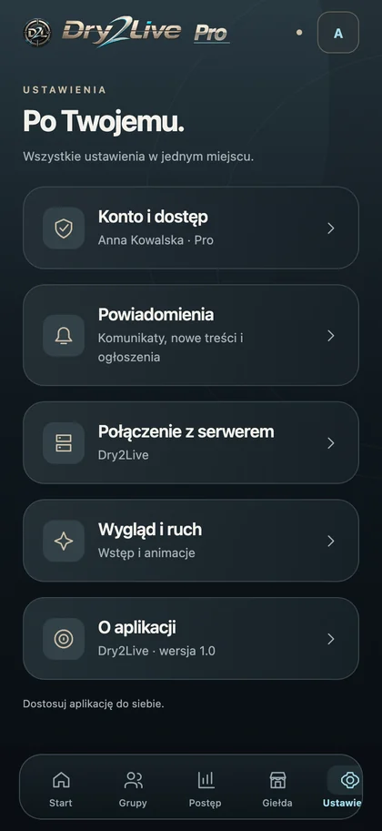 Dry2Live — ustawienia i dostęp