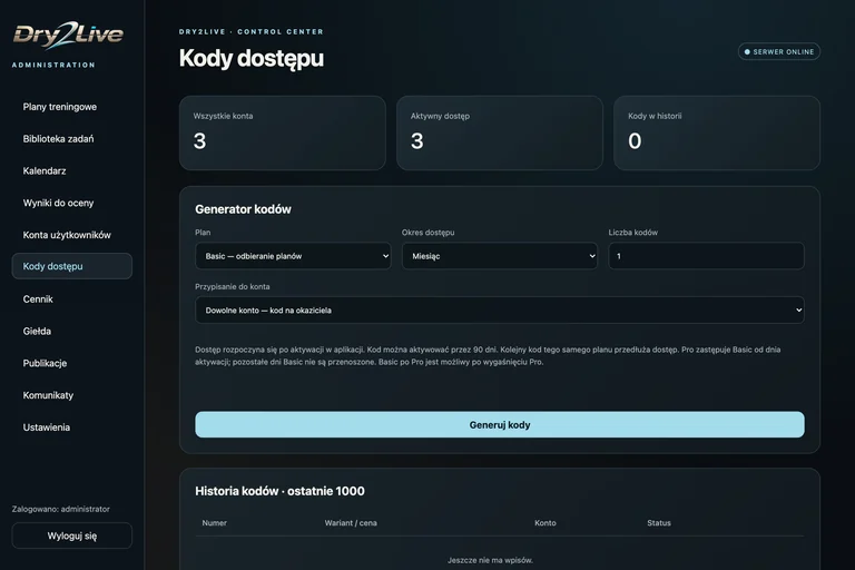 Dry2Live — kody i okresy dostępu