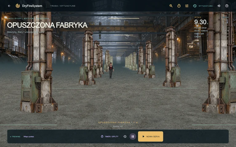 DryFireSystem — Opuszczona fabryka, widok sceny treningowej