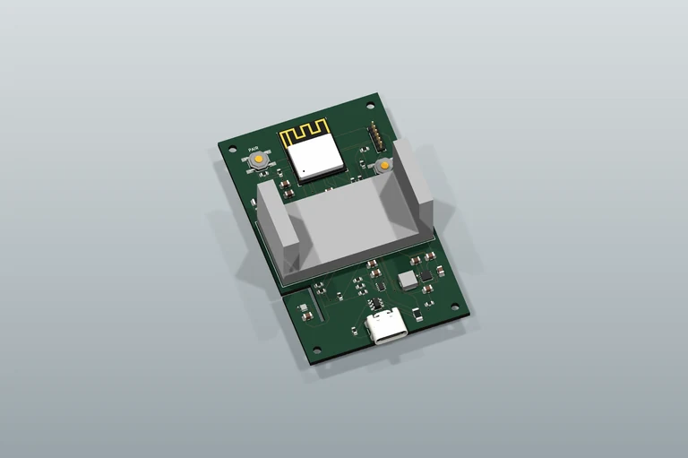 VELIO Temperature T1 — wizualizacja 3D płytki PCB z elementami na neutralnym podłożu