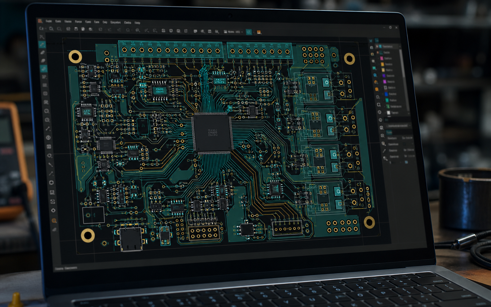 Projekt PCB sterownika z trasowaniem ścieżek i polami miedzi