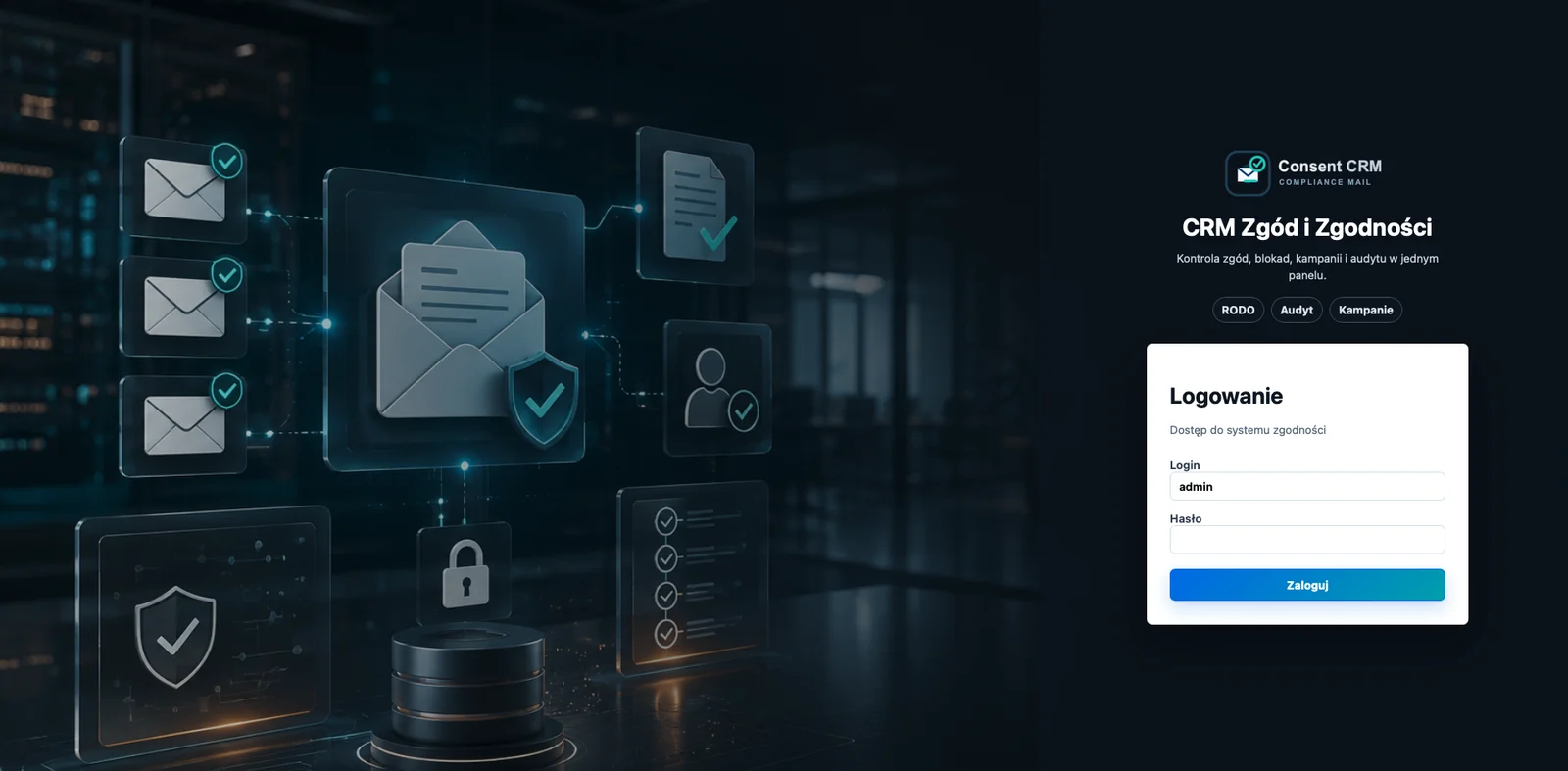 Ekran logowania Consent CRM