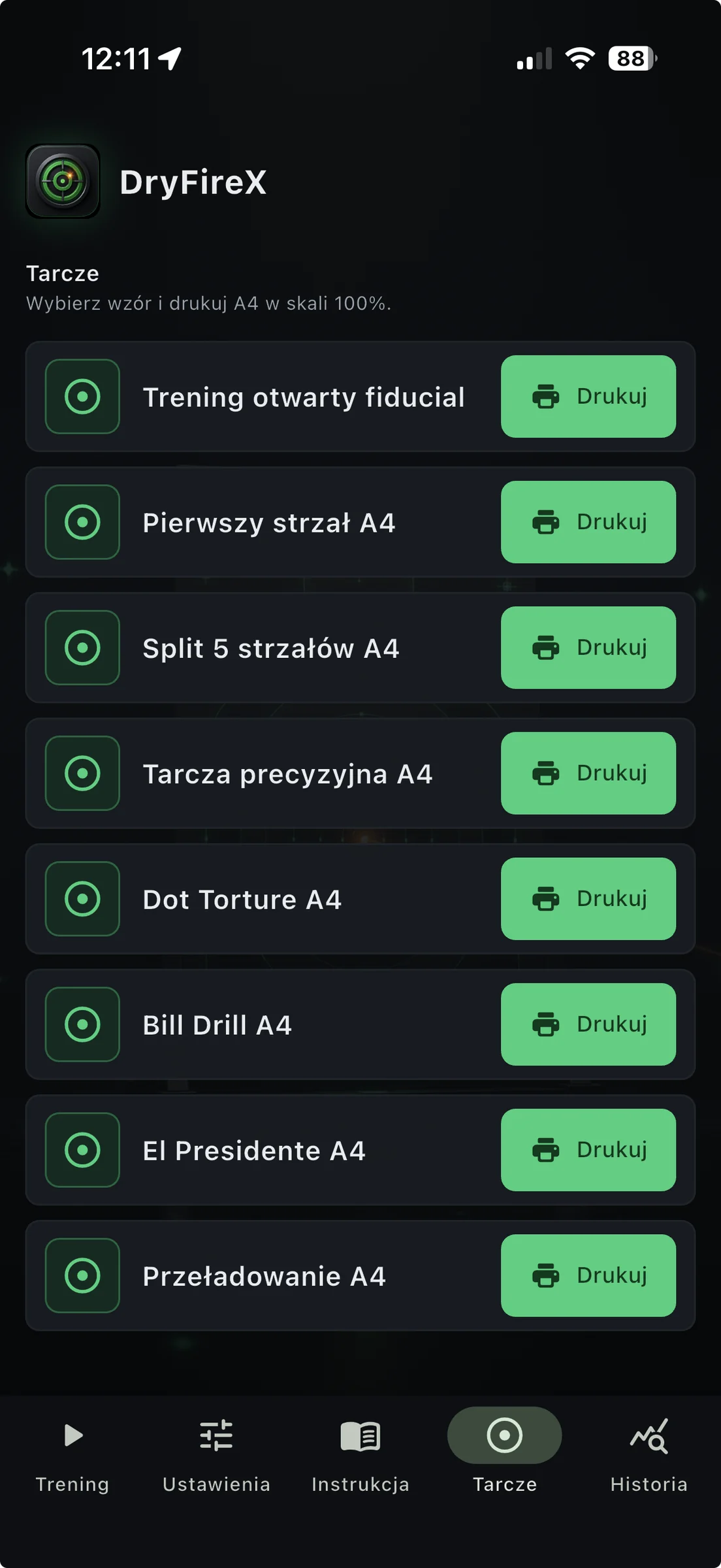 Ustawienia kamery i wykrywania lasera DryFireX