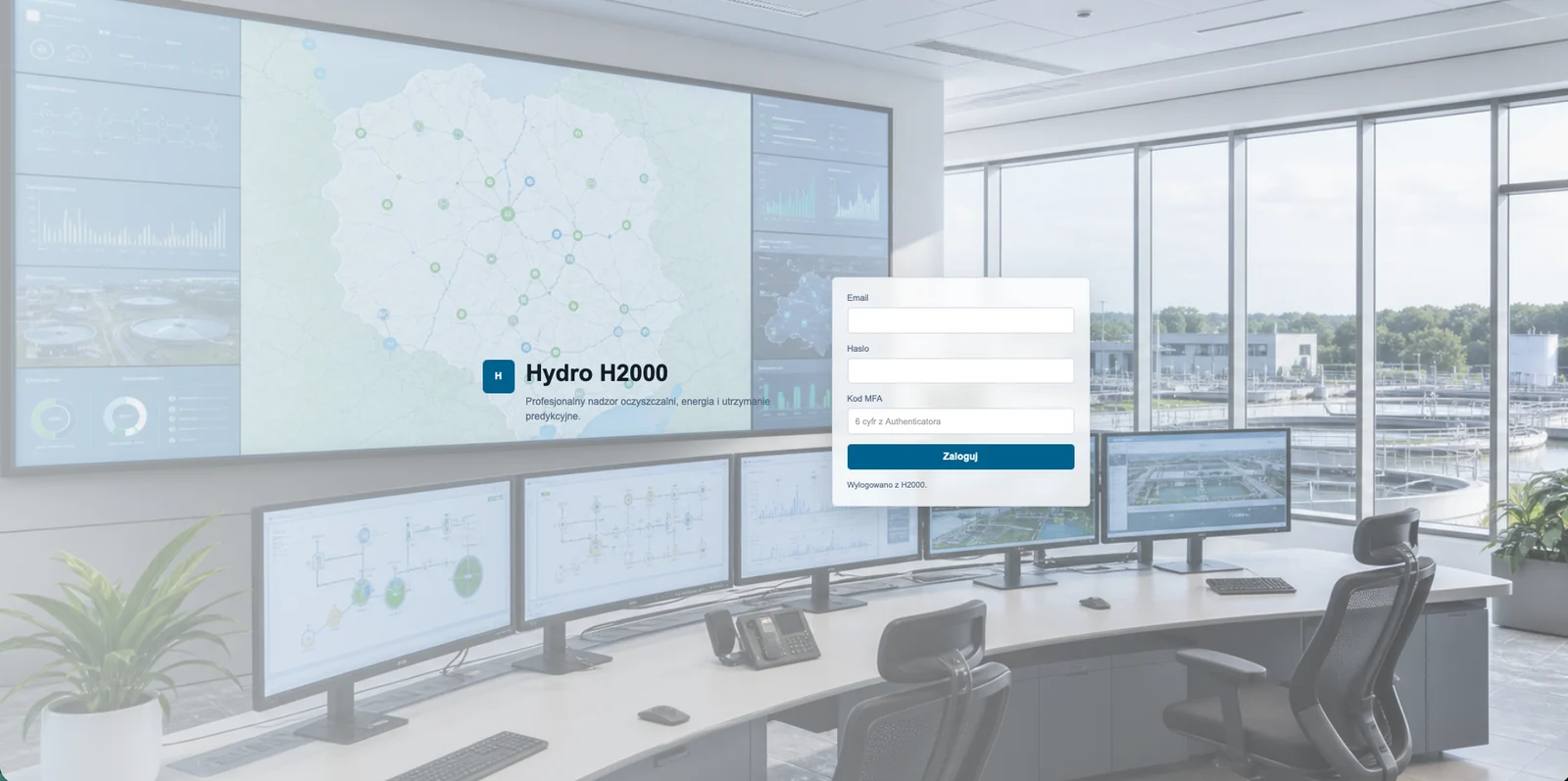 Hydro H2000 - panel logowania nadrzędnego monitoringu oczyszczalni