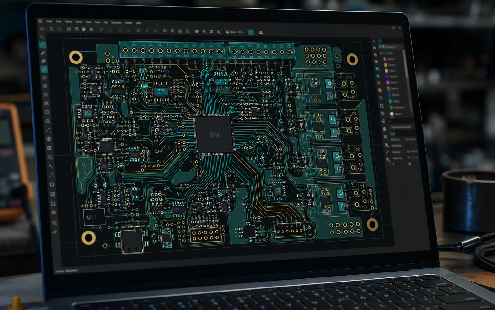Projekt PCB sterownika z trasowaniem ścieżek i polami miedzi