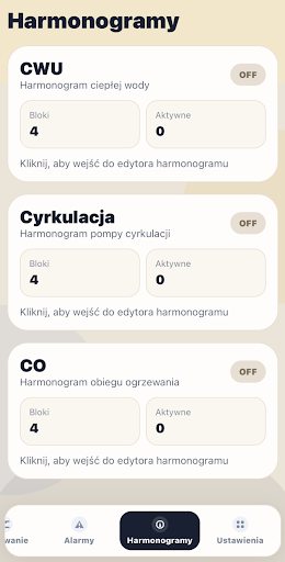 Widok alarmów w aplikacji SMARTHeat