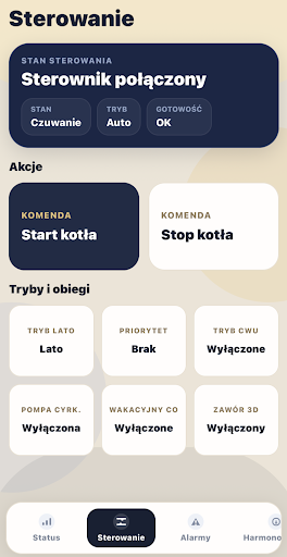 Widok statusu w aplikacji SMARTHeat